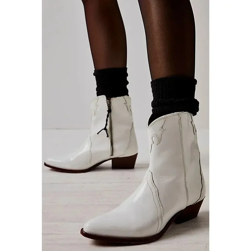 New Free People Boots 36.5 White Patent Leather New Frontier Cowboy Western